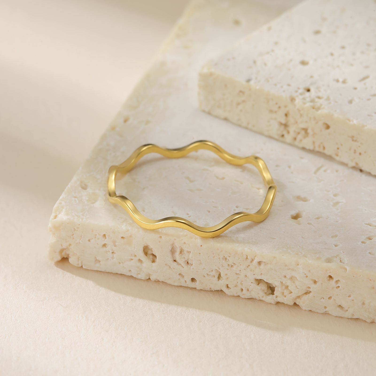 Sleek Stainless Steel Wave Ring for Women